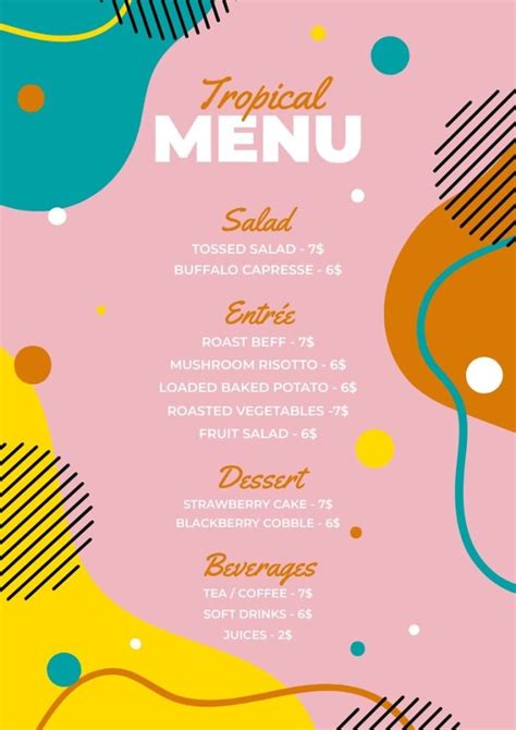 Design This Abstract Colorful Tropical Restaurant Menu Template Online