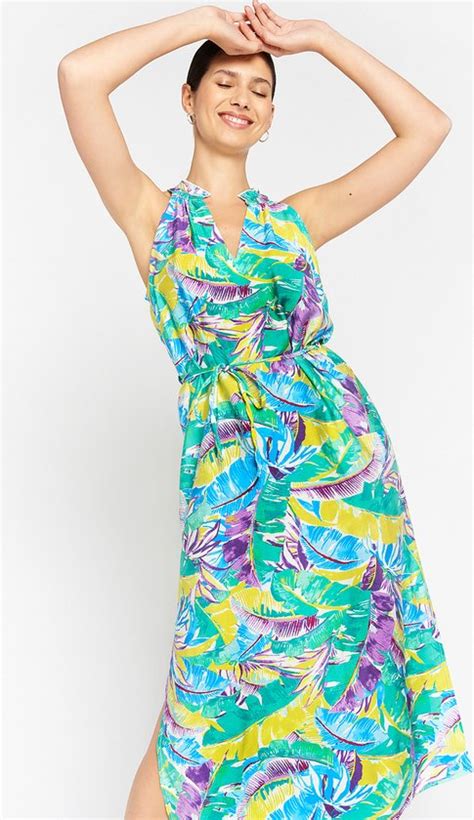 Lolaliza Maxi Jurk Met Tropische Print Turquoise Maat Bol