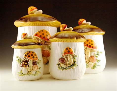 Vintage Mushroom Ceramic Canister Set Agrohortipbacid