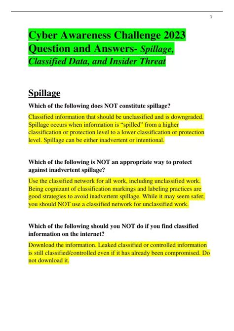 Cyber Awareness Challenge 2023 Question And Answers Cyber Awareness