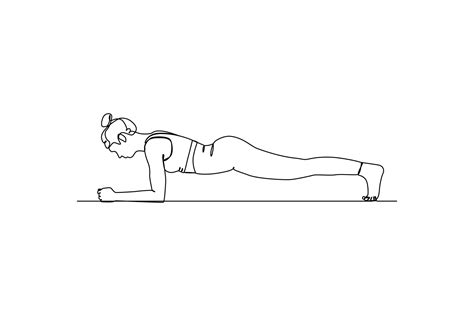 Continuous one-line drawing beautiful girl doing plank excercise. Fitness activity concept ...