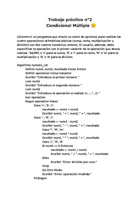 TP PSEINT BASICO Trabajo práctico n Condicional Múltiple 1