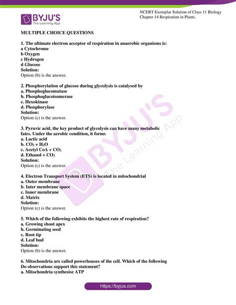 Ncert Exemplar Solution For Class 11 Biology Chapter 14 Download The