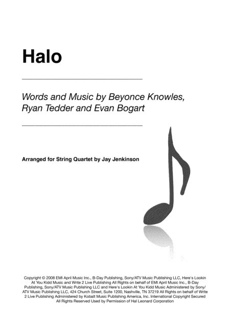 Halo Arr Jay Jenkinson Sheet Music Beyonce String Quartet