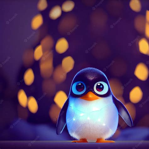 Premium Photo Cute Baby Penguin With Big Eyes And Christmas Lights 3d