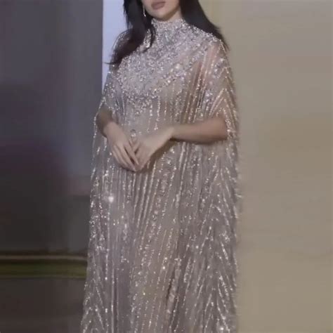 Serene Hill Silver Nude With Cape Mermaid Arabic Evening Dress Gowns