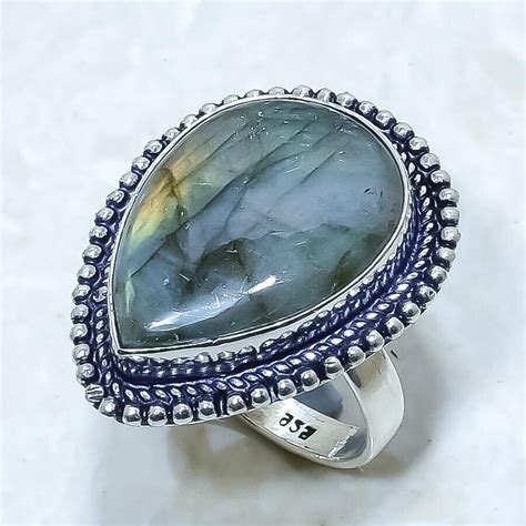 Labradorite Edelstein Handgemacht Ethnisch Silber Schmuck Ringgr E