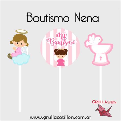 CAKE TOPPER x3 BAUTISMO ROSA GRULLA COTILLÓN