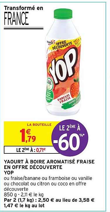 Promo Yaourt Boire Aromatis Fraise En Offre D Couverte Yop Chez