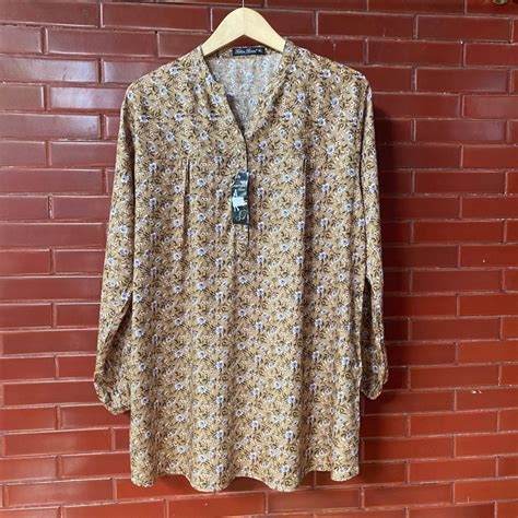 Jual Atasan Wanita Blouse Kemeja Kerah Shanghai Motif Bunga Bunga