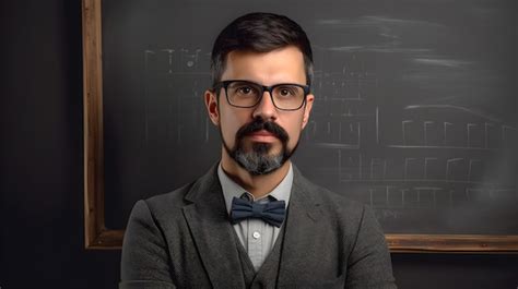 Premium Ai Image A Man With Glasses And A Bow Tie Stands In Front Of A Blackboard