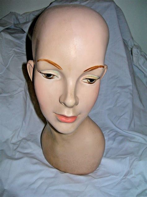 Vintage Plaster Hand Painted Female Mannequin Head Bust Wig Hat Jewelry