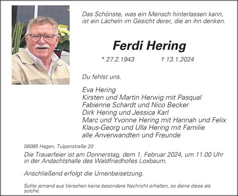 Traueranzeigen Von Ferdi Hering Trauer In Nrw De