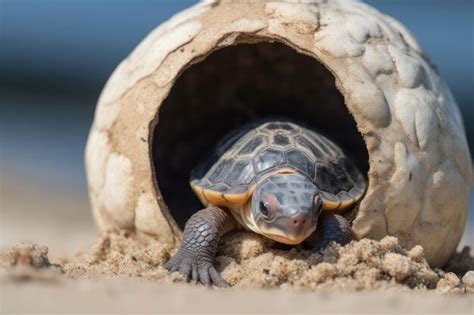 Premium Ai Image Baby Turtle Climbing Out Of Nest With Its Shell