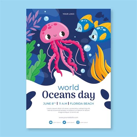 vector flat vertical poster template  world oceans day