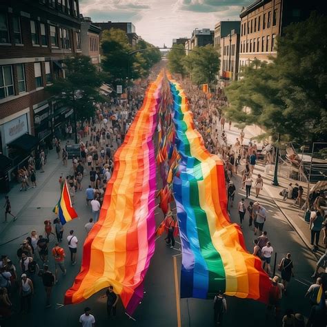 Premium Photo | Supporters wave rainbow flags and signs at the annual Pride Parade