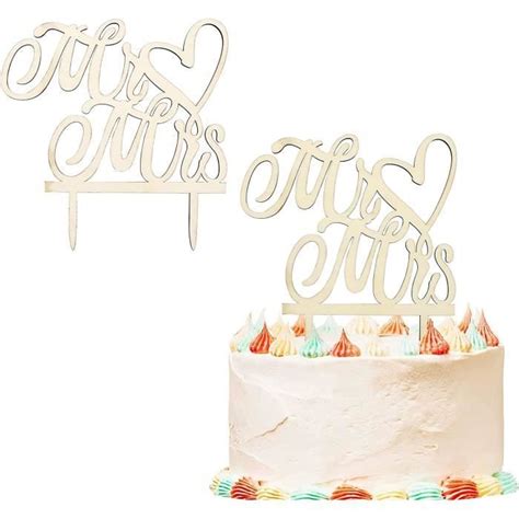 Pi Ces Cake Topper Mariage Bois Figurine D Corative Mr Mrs Wedding