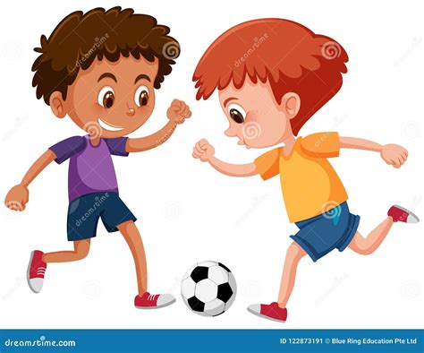 Meninos Que Jogam O Futebol No Fundo Branco Ilustração do Vetor