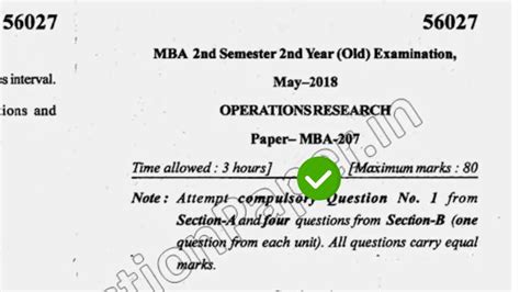 2018 Mdu Mba 2nd Sem Old Operation Research Question Paper Youtube