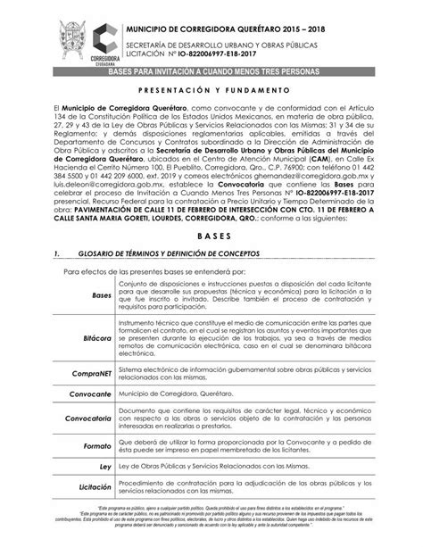 Pdf Bases Para Invitaci N A Cuando Menos Tres Personas Municipio