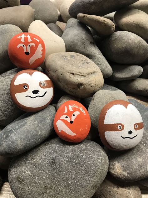 Foxes And Sloths Painted Rocks Painted Rocks Garden Rock Art Rock