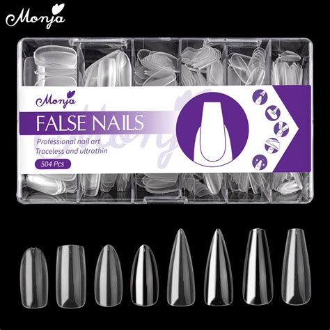 Monja Pcs Set Acrylic Transparent French False Nails Pointy