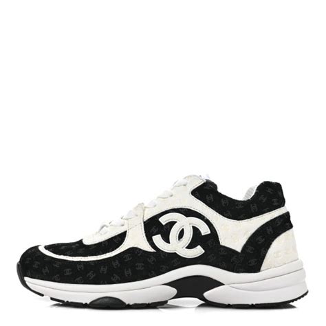 Chanel Suede Calfskin Printed Cc Sneakers 385 Black White 1118135