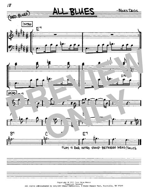 All Blues By Miles Davis Sheet Music For Real Book Melody And Chords