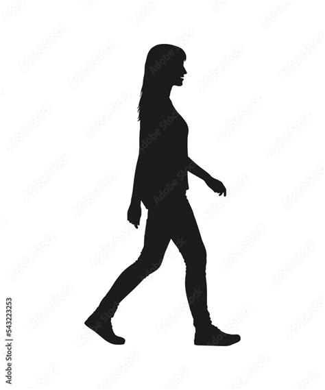 Silhouette Of Young Woman Walking Side View Vector Illustration Vector