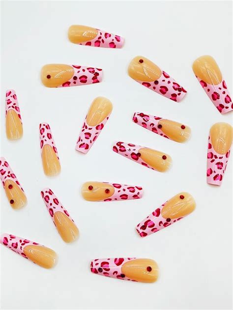 Mejora tu apariencia con 24 piezas de uñas postizas de leopardo rosa de