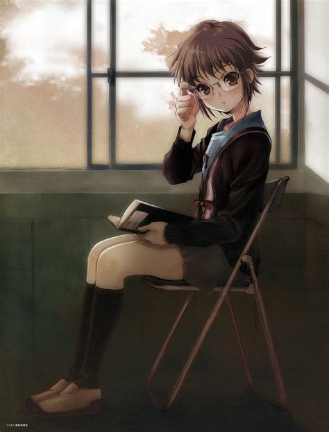 1080p Free Download Anime The Melancholy Of Haruhi Suzumiya Anime Girls Sitting Chair Hd