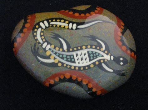 Aboriginal Australian Art Hand Painted Stone Paperweight By Glenny