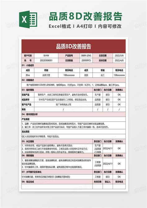 品质8d改善报告excel模板下载熊猫办公