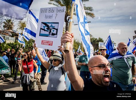 Tel Aviv Israel 22nd Mar 2023 Protestors Hold Israeli Flags During