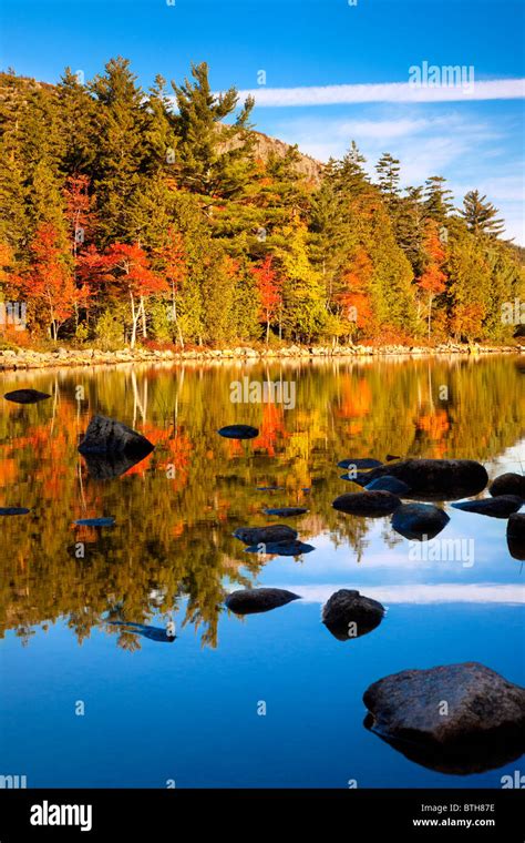 Early Autumn Morning At Jordan Pond In Acadia National Park Maine Usa