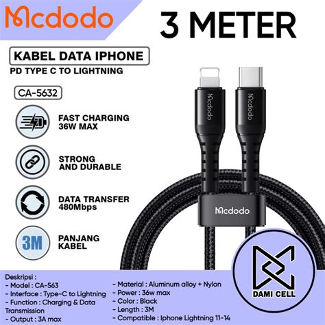 Jual Kabel Data Iphone Panjang Meter Type C To Lightning Pd Fast