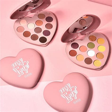 12 Color Eye Shadow Palette Matte Shimmer Cute Love Shape Heart Form Eyeshadow Compact Smooth