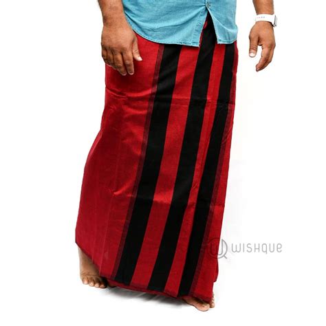 Maroon With Black Stripes Handloom Sarong Wishque Sri Lankas