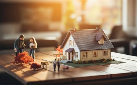 Premium Ai Image Keys And Miniature House On Table Surface Generative Ai