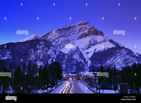 Cascade Mountain And Banff Avenue In Winter At Dusk Town Of Banff Banff