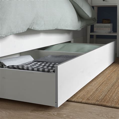 HEMNES bed frame with 2 storage boxes white stain Lindbåden 90x200 cm