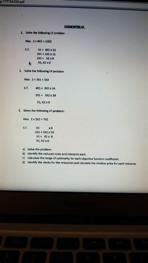 Solved G Y17124223 Pdf Solve The Following Lp Problem Max