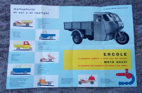 MOTO GUZZI MOTOCARRO Ercole 500cc Dépliant Brochure Pieghevole Anni 50