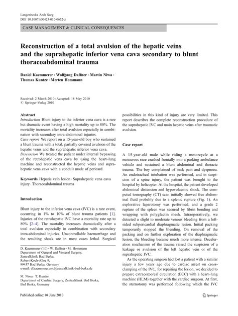 Pdf Reconstruction Of A Total Avulsion Of The Hepatic Veins And The