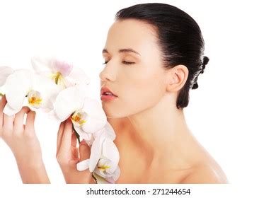 Portrait Nude Woman White Orchid Flower Stock Photo 271244654