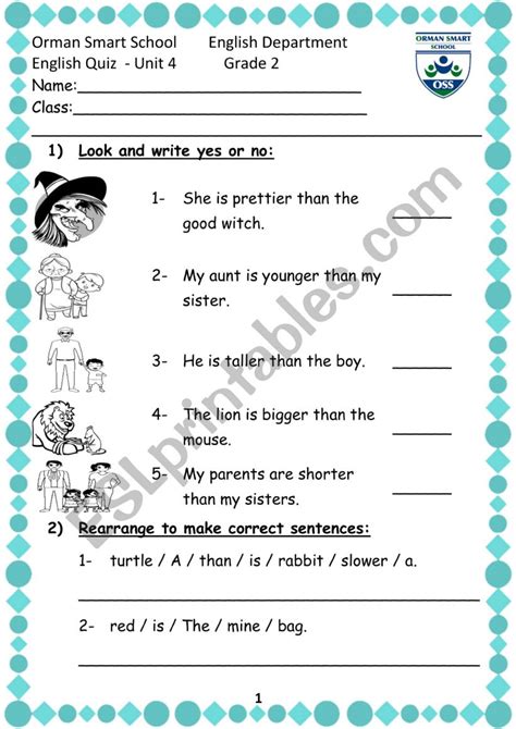 Comparatives And Possessive Pronouns Quiz Esl Worksheet By 50 Off