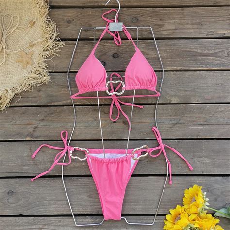 Uaang Small Fresh Solid Three Point Bikini Sexy Dew Back With Split