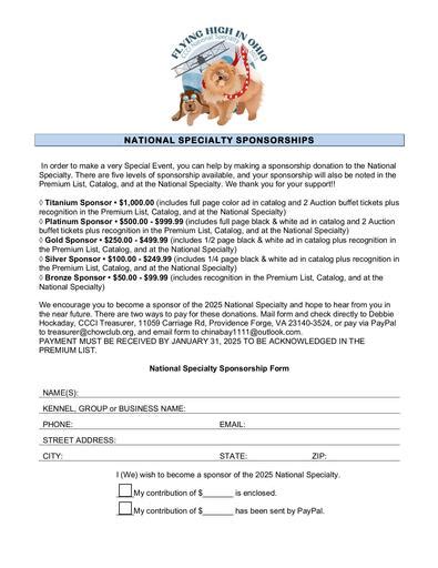 2025 CCCI NATIONAL SPECIALTY SPONSORSHIP FILLABLE FORM