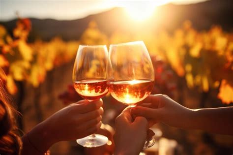 Premium Photo Two People Toasting With Wine Glasses In A Vineyard At