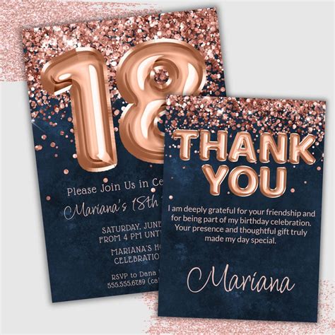 Rose Gold Navy Blue Th Birthday Party Wittyprintables